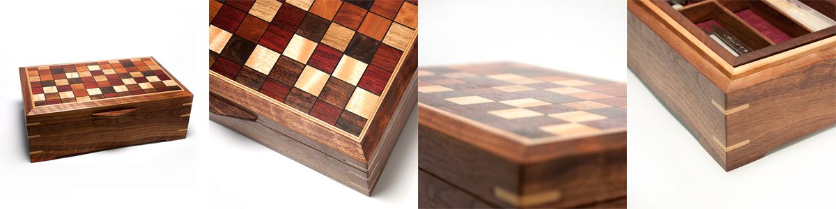 series of photos of a wooden jewerly box