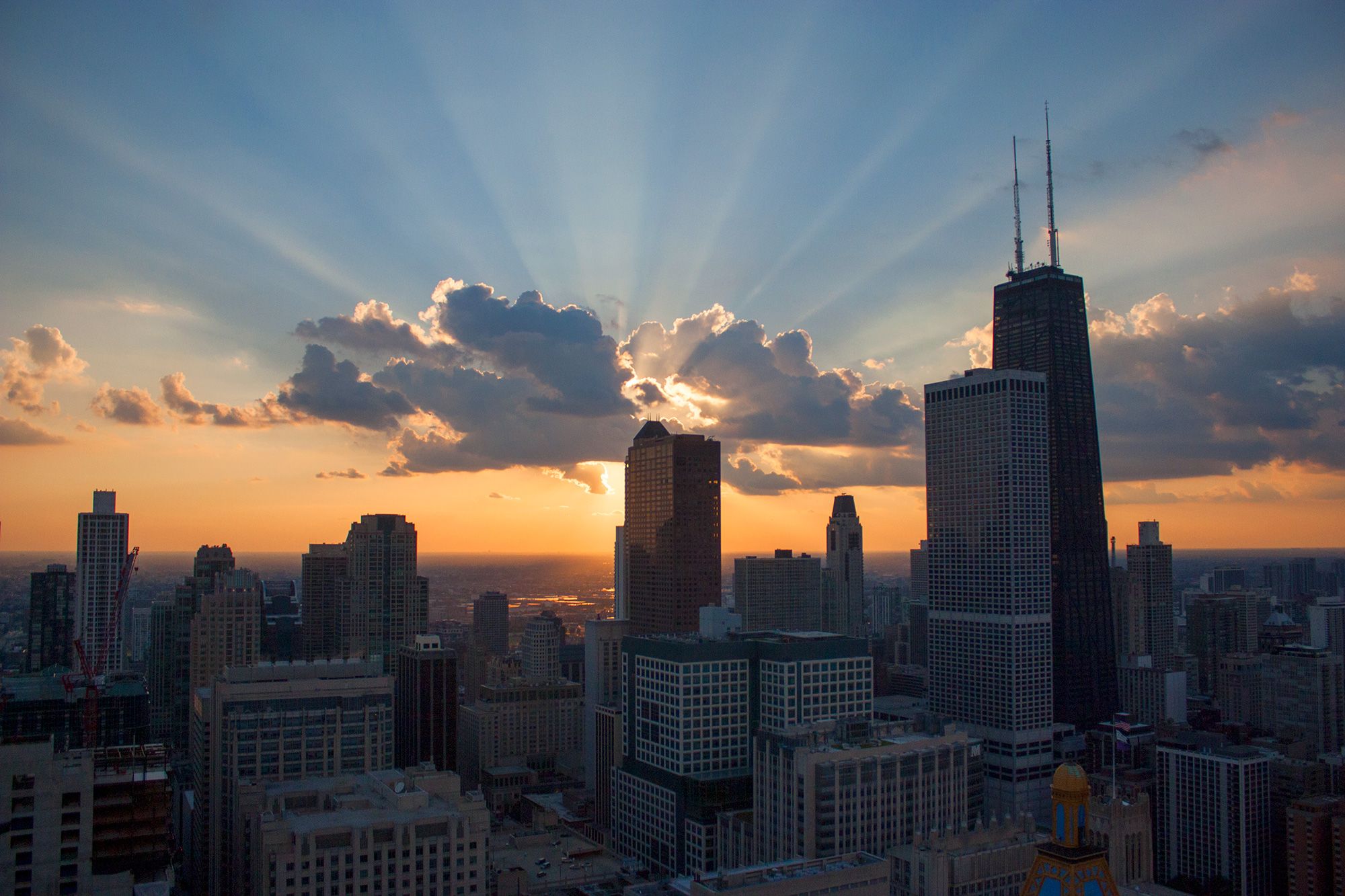 sun setting over the Chicago skyline